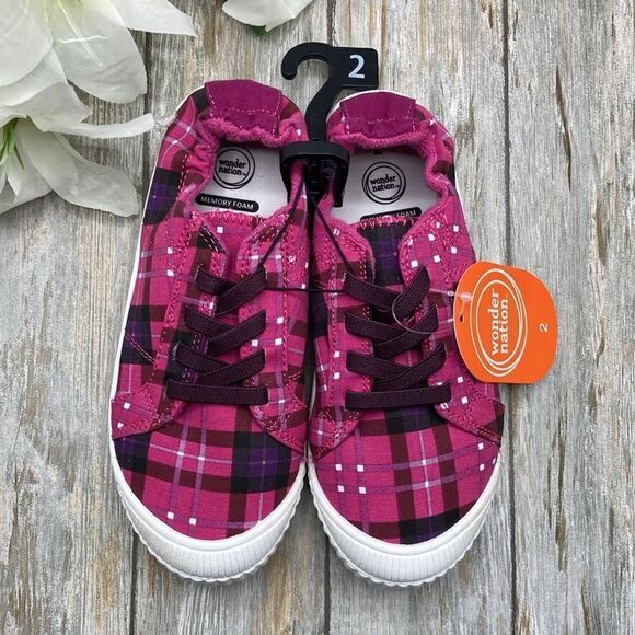 Little Girl Slip-On Canvas Bump Toe Plaid Shoes Sneakers Size 2 - Picture 1 of 9